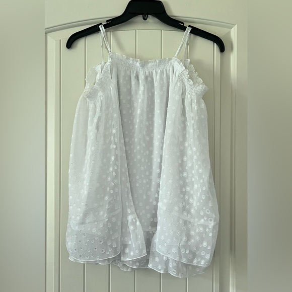 Lane Bryant Size 14/16 Flowy Blouse Cold Shoulder White Polka Dot Bell Sleeves - Picture 7 of 7